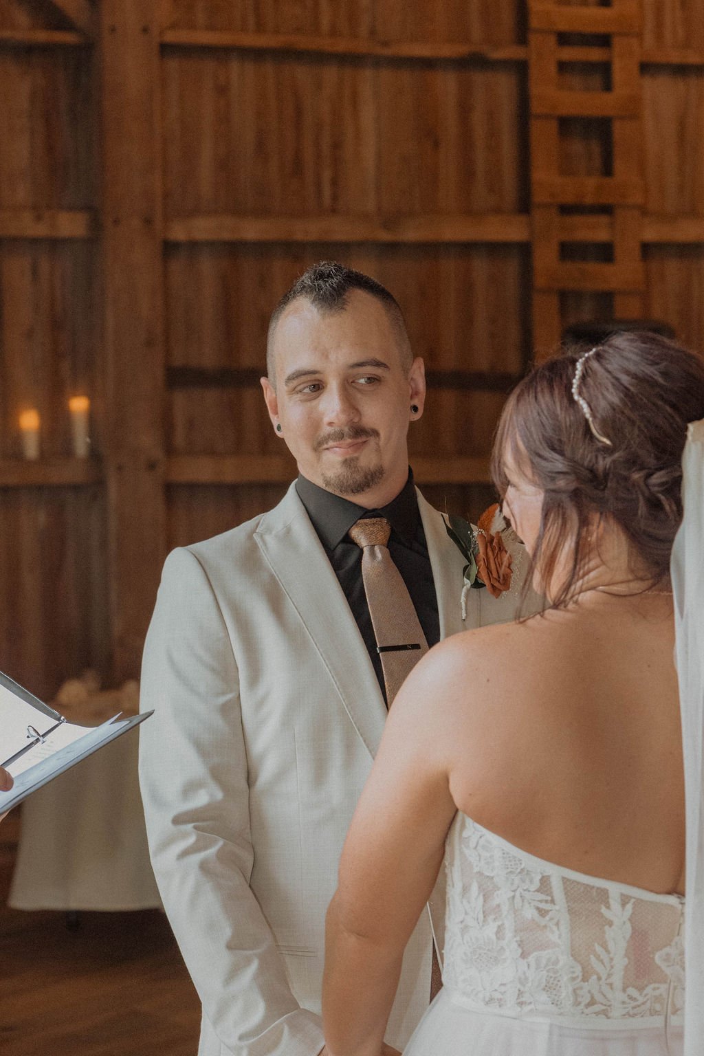 A groom looking lovingly at his bride at a Columbus Ohio wedding venue