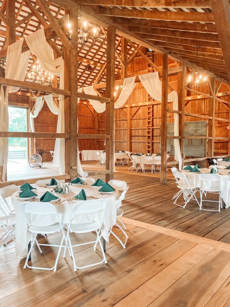 a decorated barn for a wedding