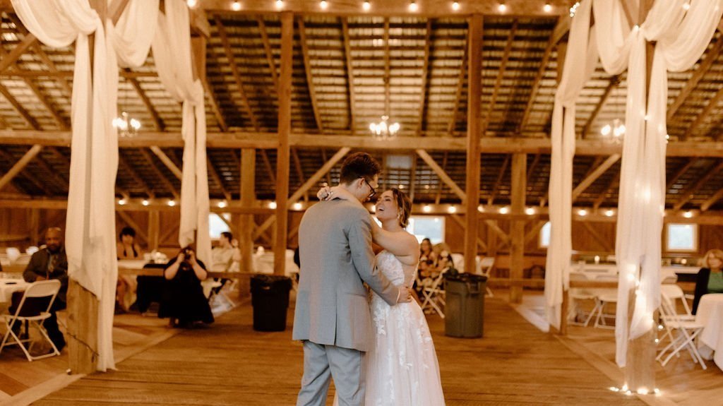 Bride and groom's first dance at their private country wedding