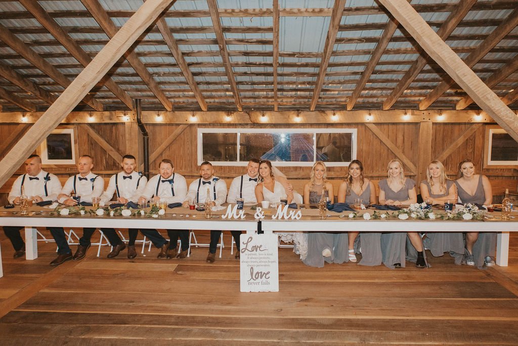 Bridal party inside barn wedding venue in Ohio