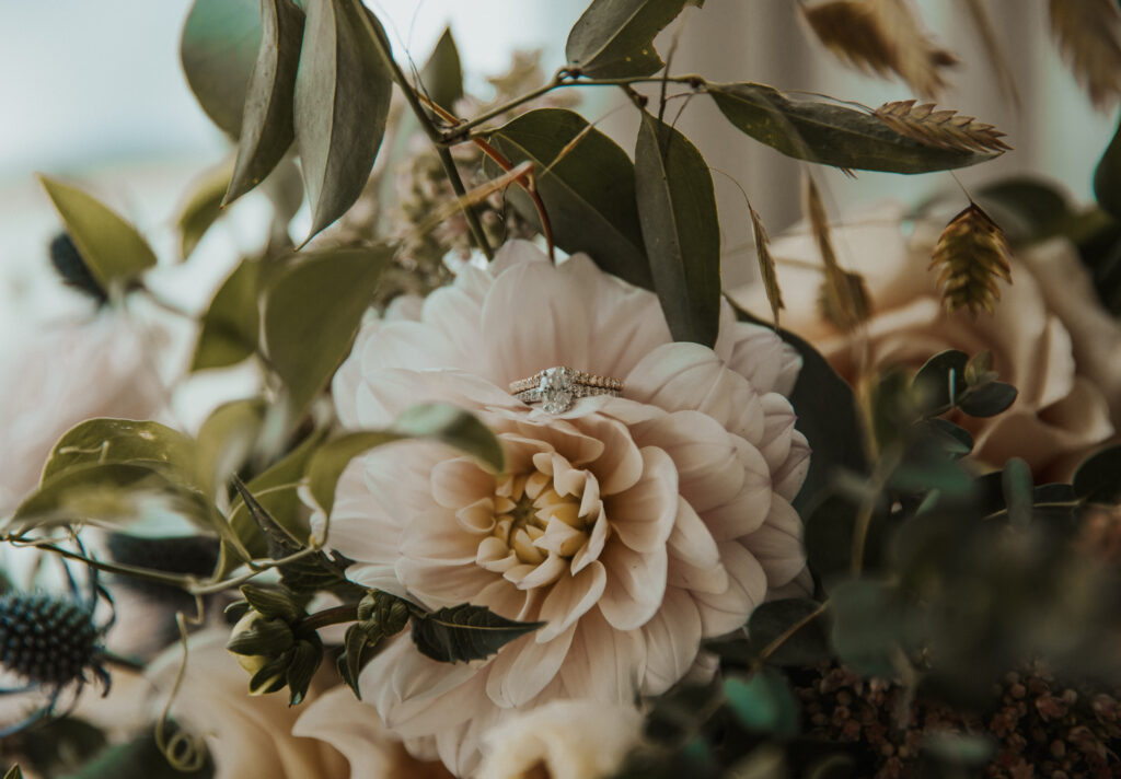 A ring inside wedding flowers
