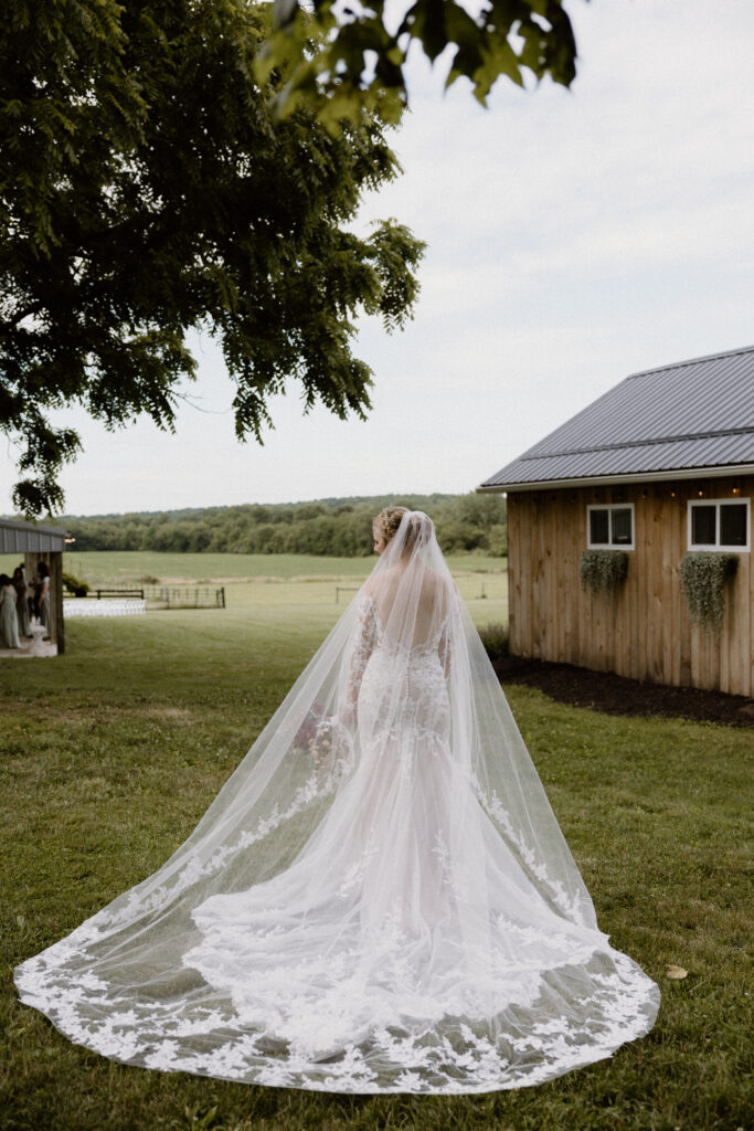 A bride looking out over the Columbus, Ohio countryside.