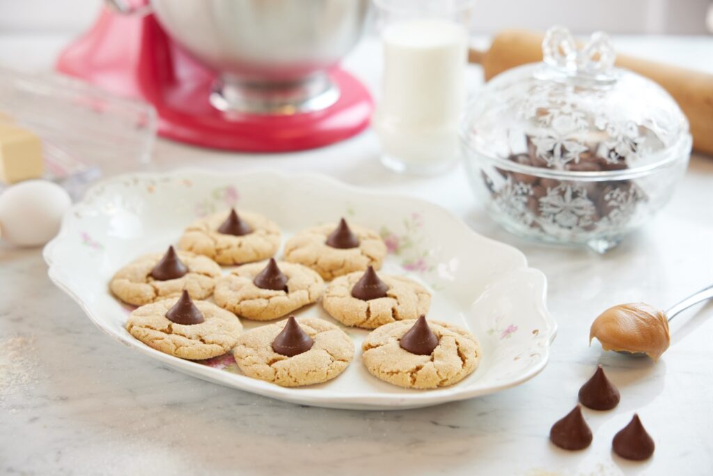 Freshly baked peanut butter blossoms with chocolate kisses in Central Ohio.