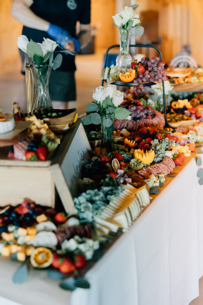 Elegant charcuterie display at 22 Acres Farm wedding venue