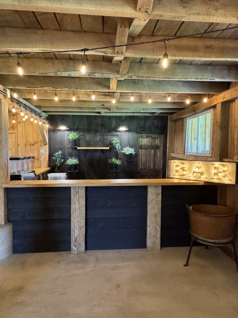 Bar downstairs in rustic barn venue in Newark Ohio. Near Columbus ohio @ 22 Acres Farm
